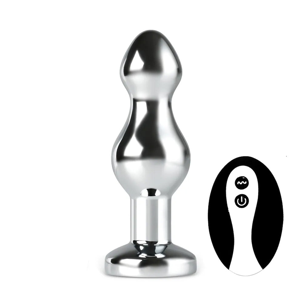 Remote Control Rechargeable Double Beaded Metal Butt Plug 3 inch