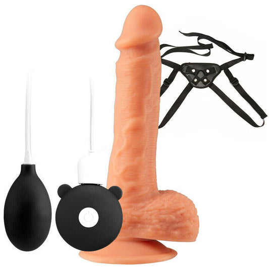 Unisex Strap-On Harness Kit with 8 inch Remote Control Rechargeable Squirting Suction Cup Dildo & O-Rings