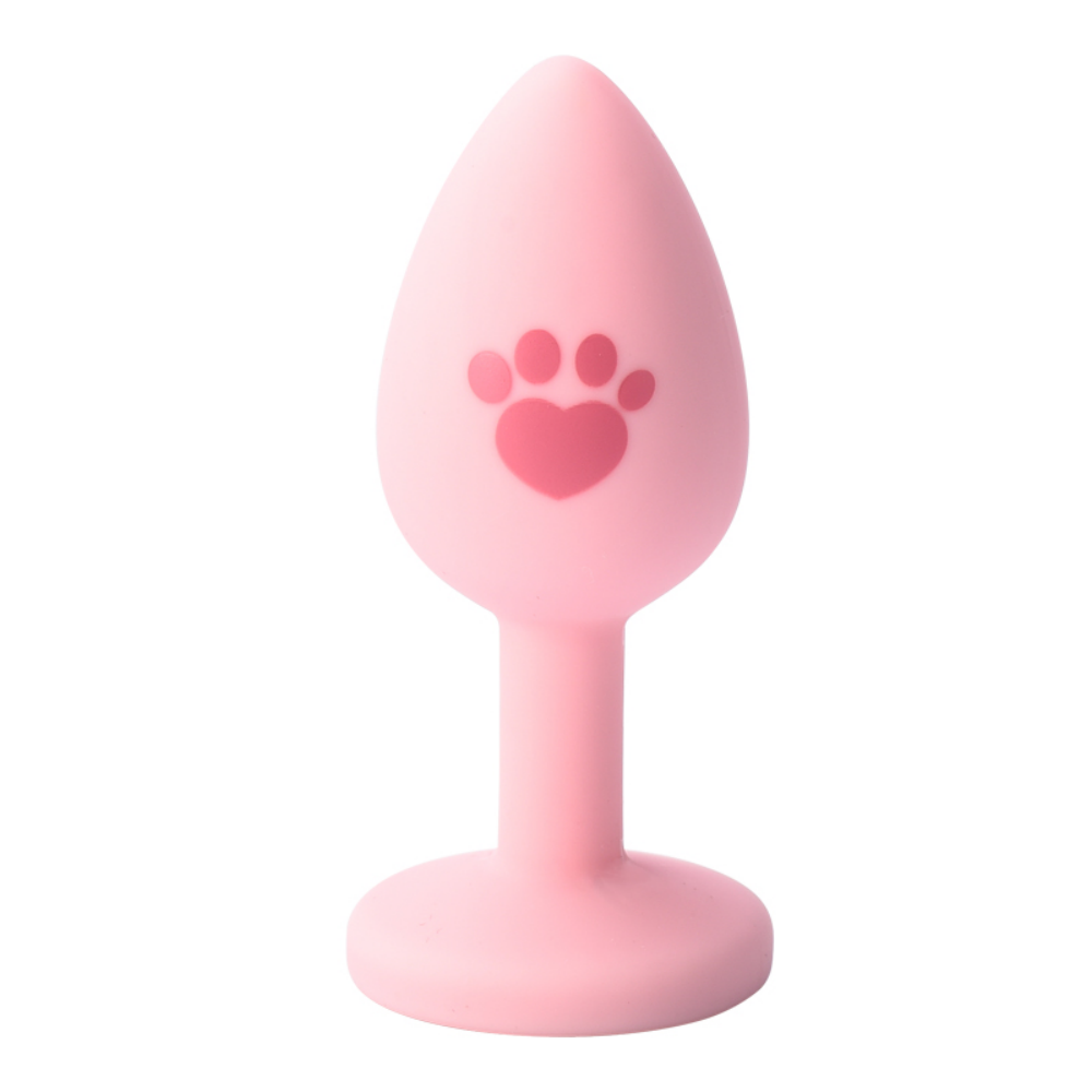 Small Cat Paw Jeweled Pink Silicone Butt Plug 2 inch