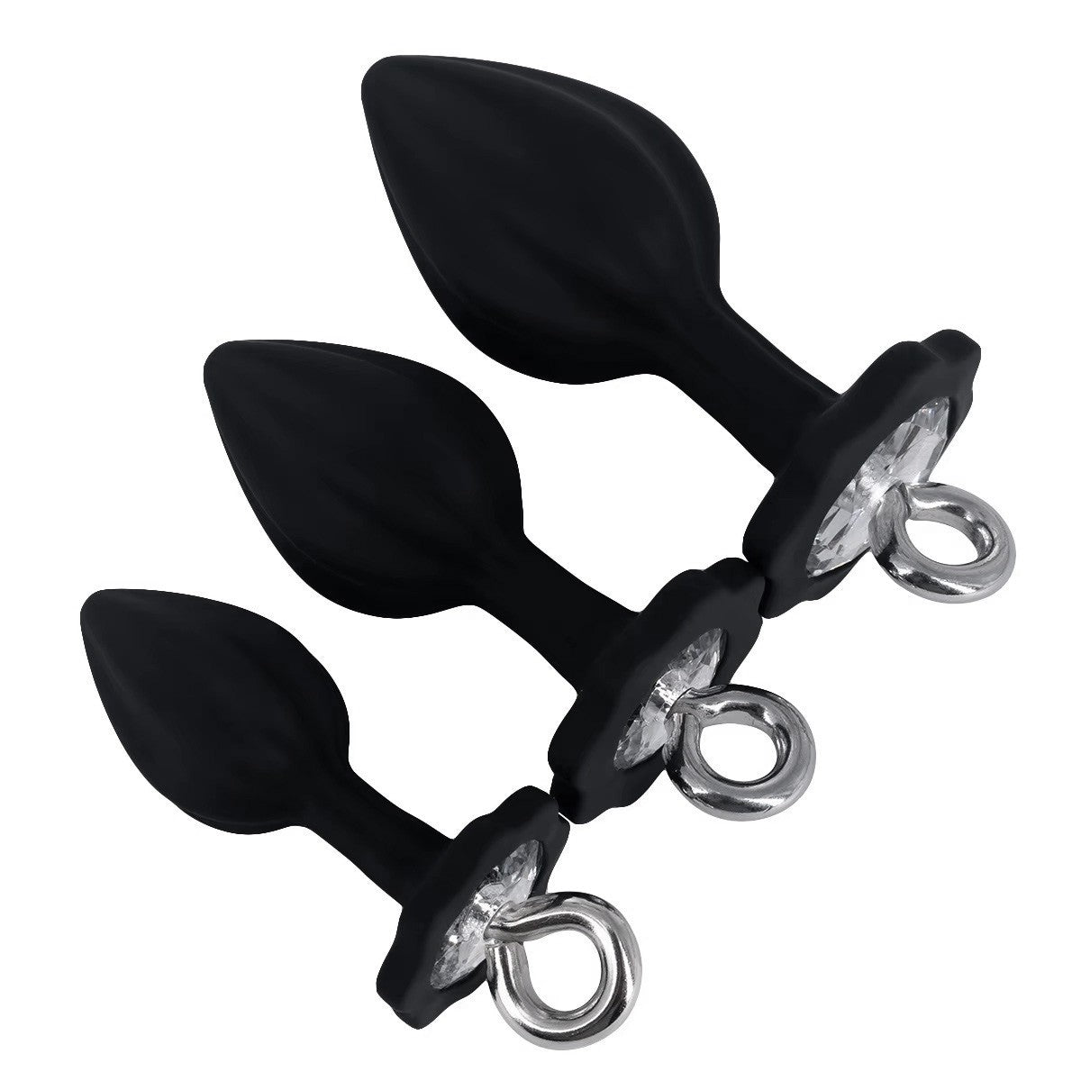 Jeweled Black Silicone Butt Plug with Ring (3 Piece)