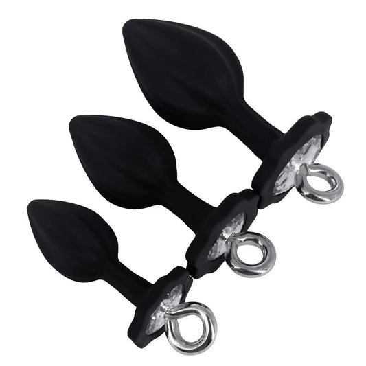 Jeweled Silicone Butt Plug with Ring (3 Piece)