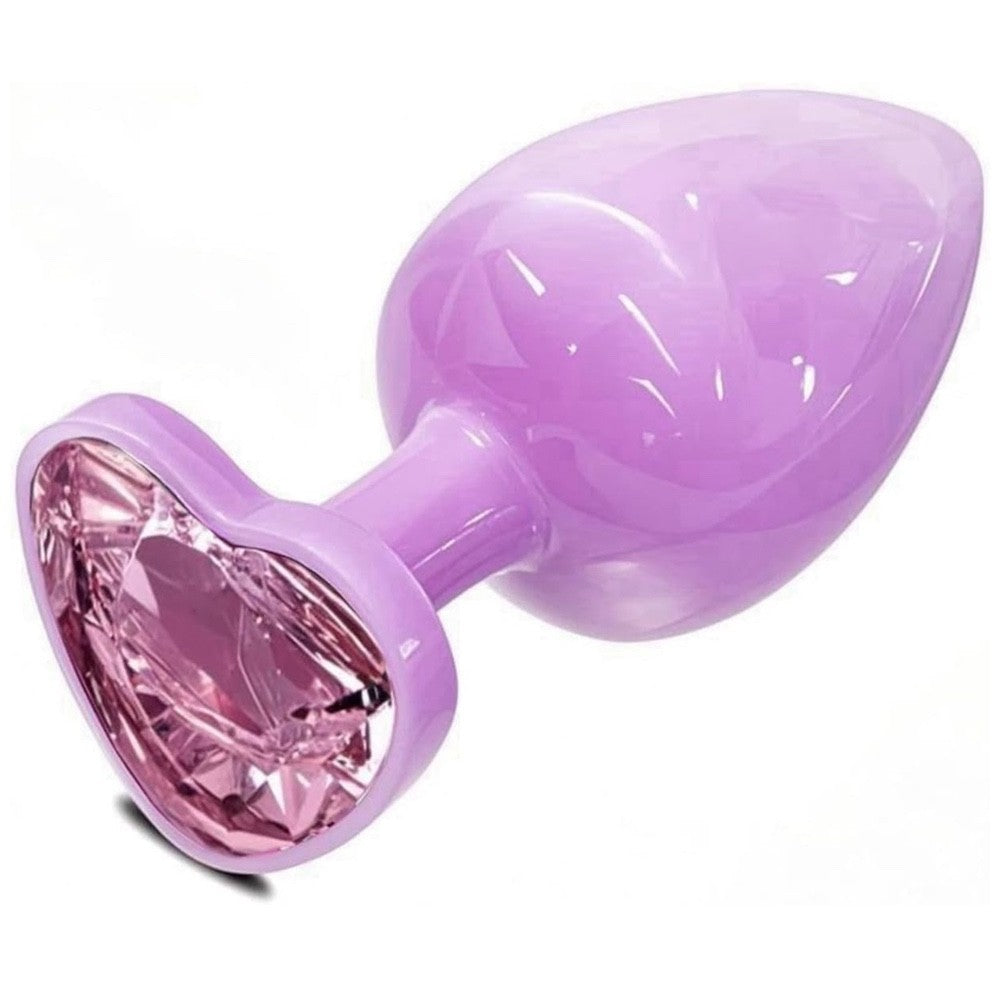 Pink Jeweled Heart Electroplated Pink Metal Butt Plug Small