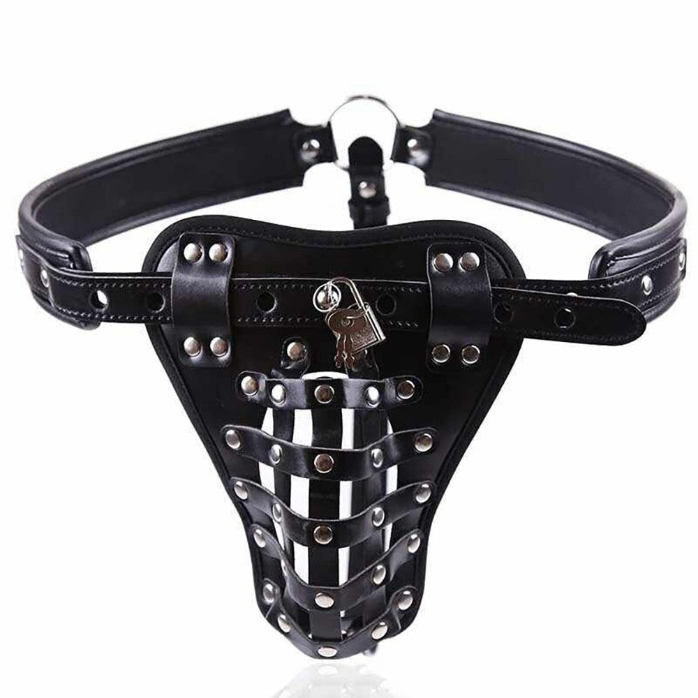 Faux Leather Net Jock Strap Male Chastity Belt