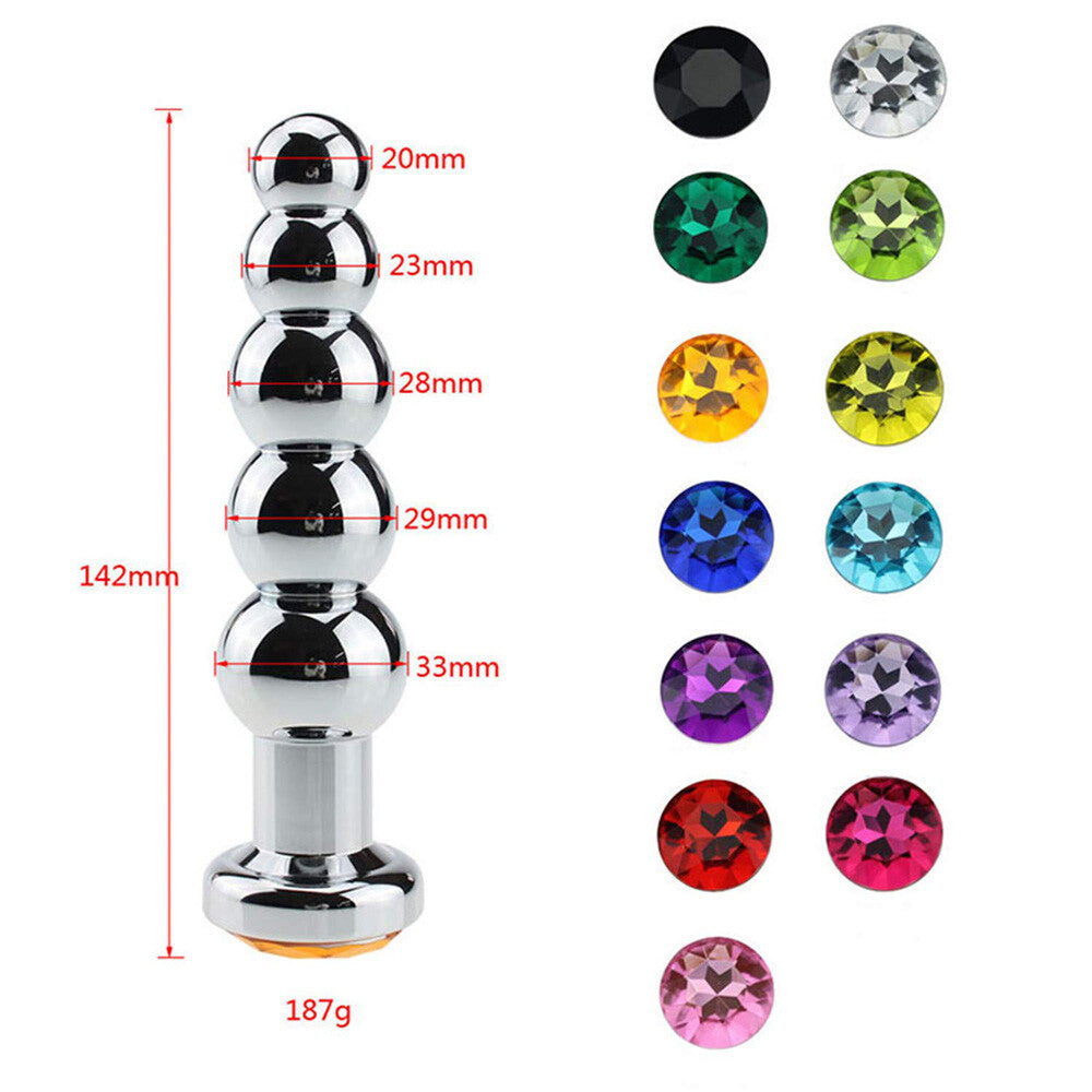Jeweled Beaded Metal Butt Plug 5.5 inch