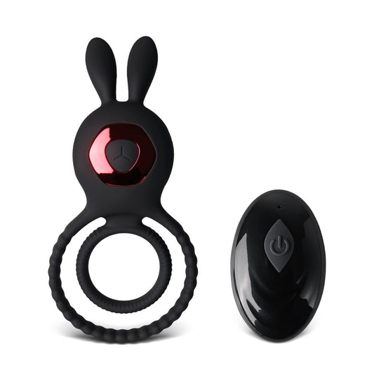 Remote Control Rechargeable Silicone Vibrating Double Rabbit Cock Ring 10 Function