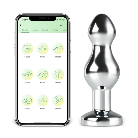 App Controlled Rechargeable Double Beaded Metal Butt Plug 3 inch