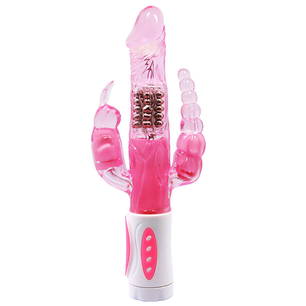 Thrusting Triple Stimulating Rabbit Vibrator with Beaded Anal Plug & Rabbit Clitoral Stimulator