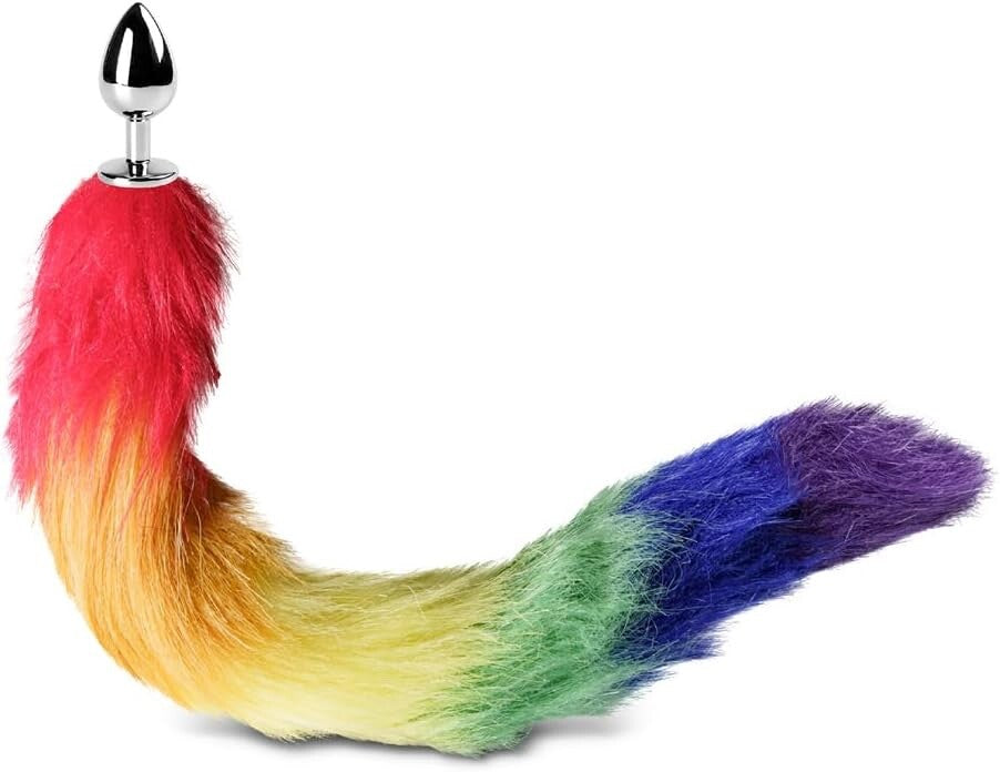 Small Silver Metal Rainbow Faux Fox Tail Butt Plug 2 inch