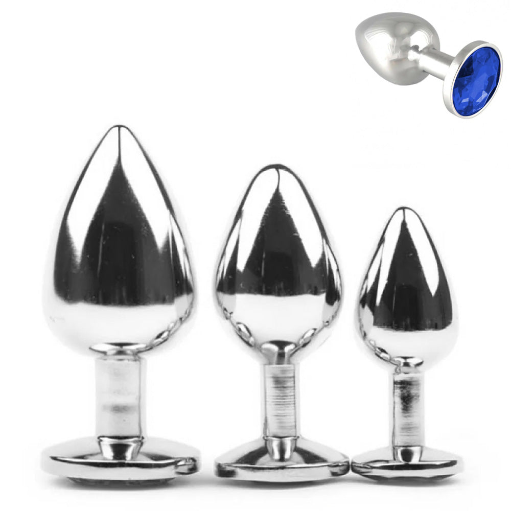 Metallic Silver Butt Plug with Diamond