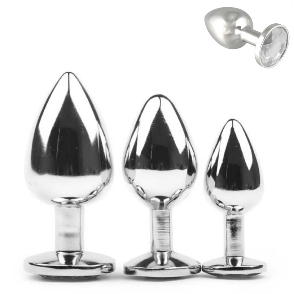 Metallic Silver Butt Plug with Diamond