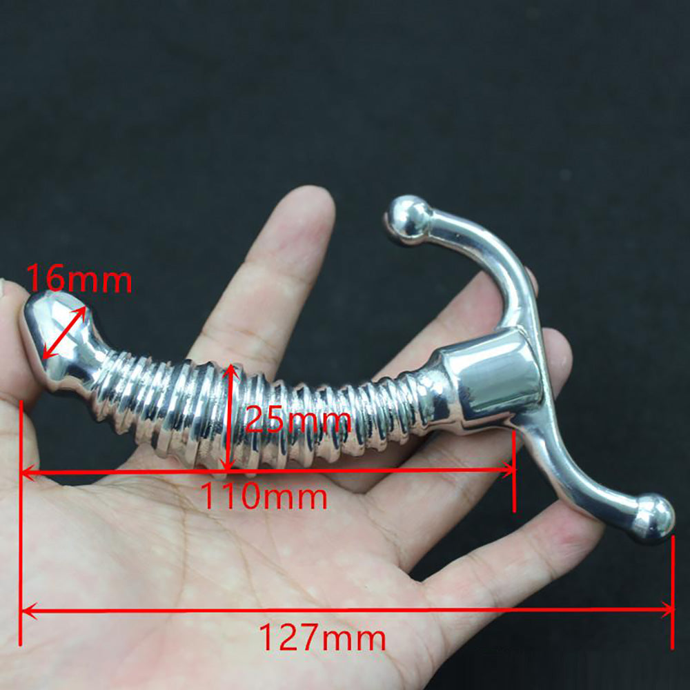 Threaded Metal Dildo with Ball End S Handle