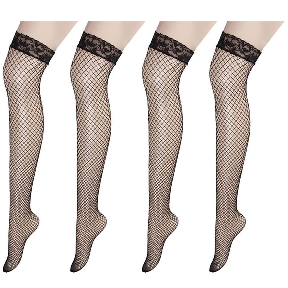 Fishnet Lace Top Thigh High Stockings (2 Pack)