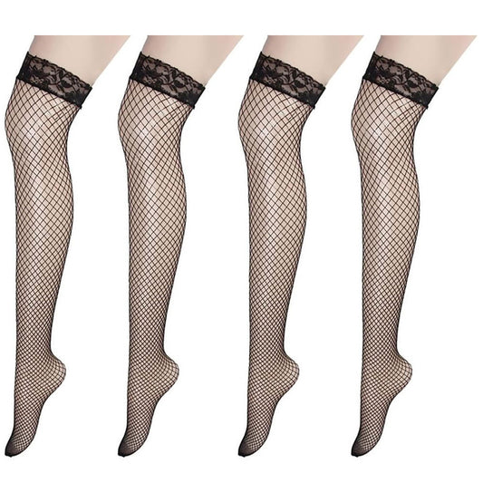Fishnet Lace Top Thigh High Stockings (2 Pack)