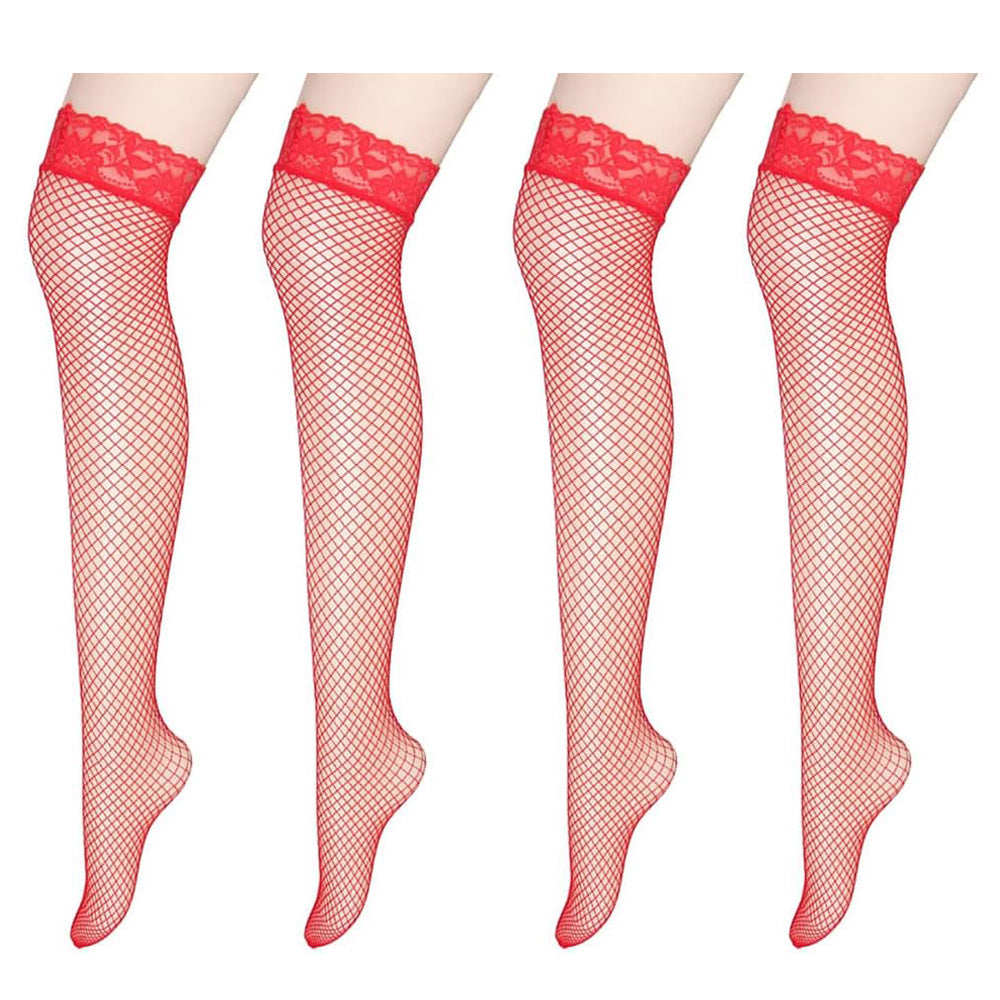 Fishnet Lace Top Thigh High Stockings (2 Pack)