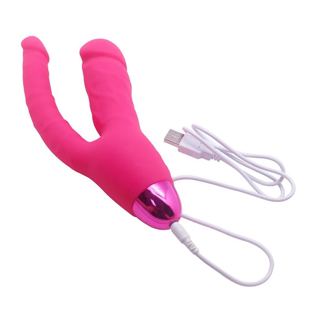 Rechargeable Double Penetration Dildo Vibrator, 10 Function