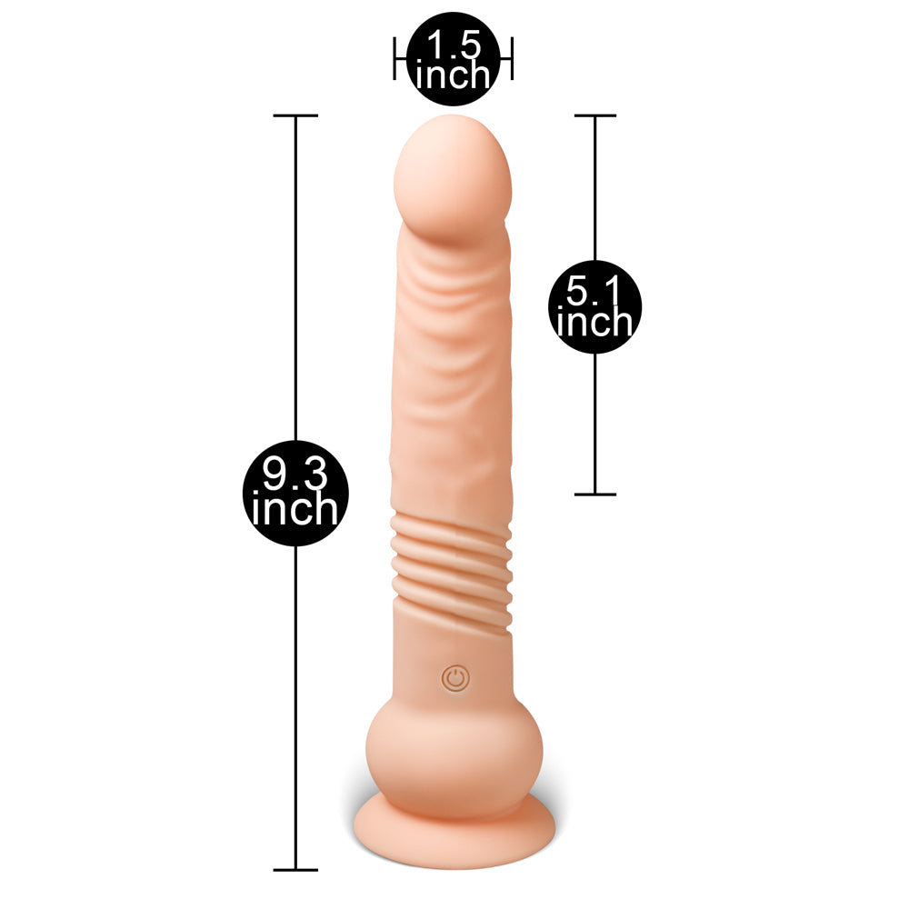 9.25" Silicone Rechargeable Vibrating Rotation & Thrusting Dildo with Remote, 10 Function