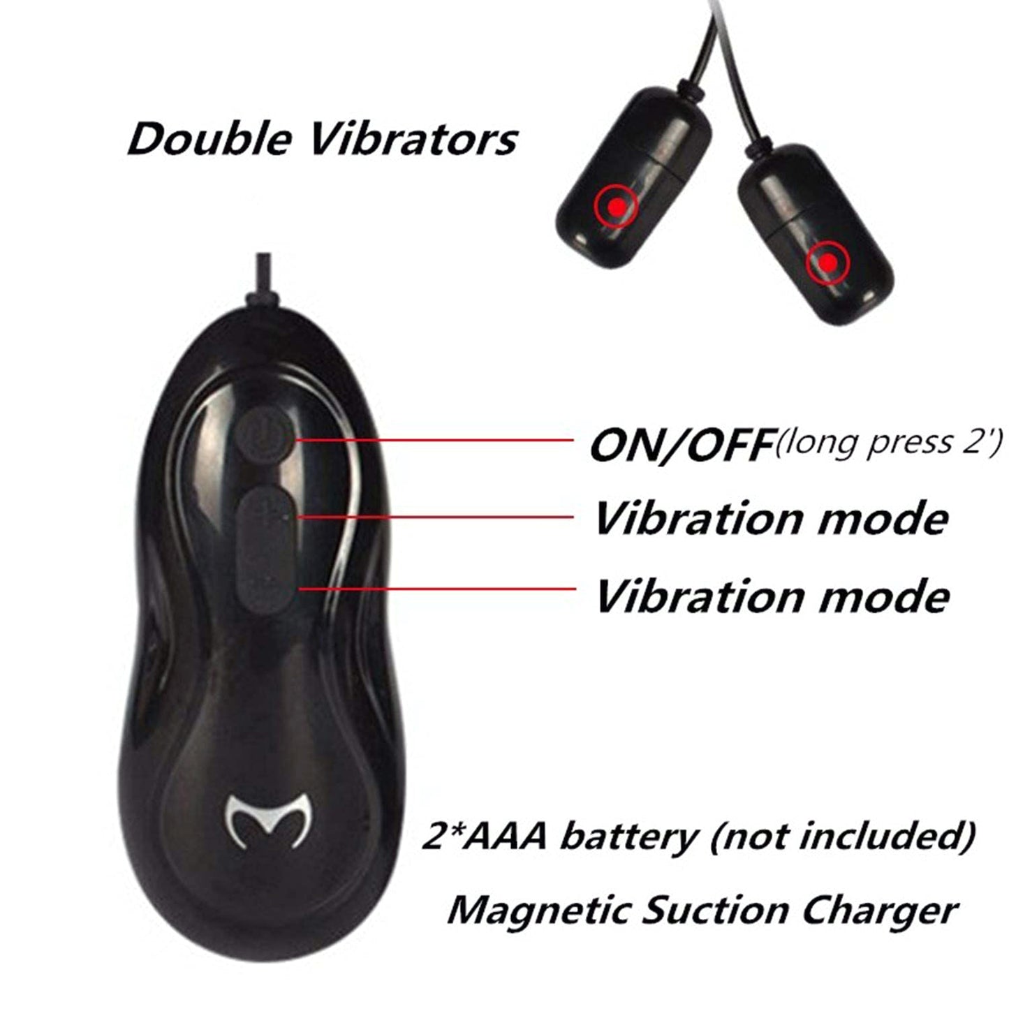 2 Bullet Rechargeable Penis Head Vibrator with Remote, 12 Function