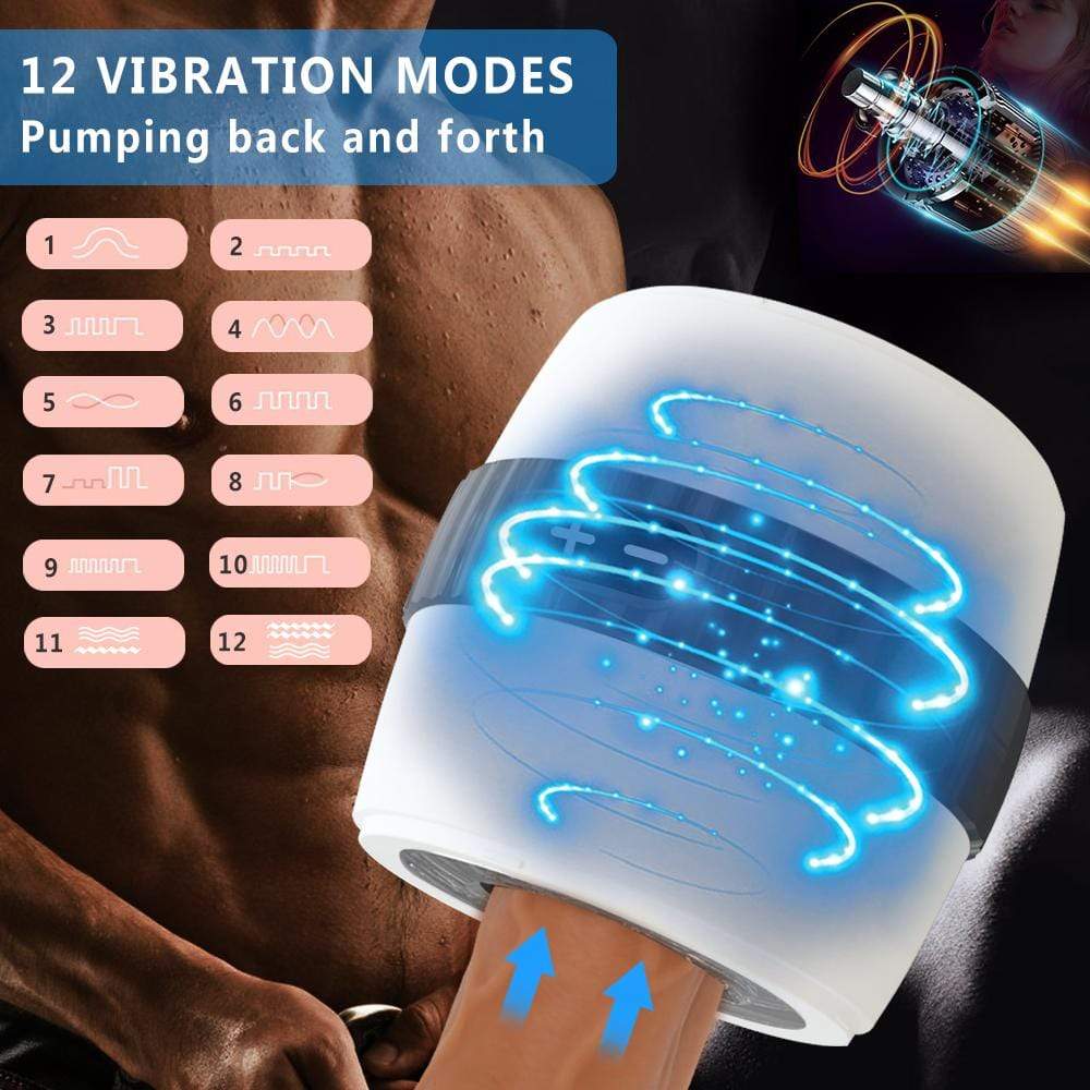 Two-Way Exit Vibrating & Stroking Masturbator, 12 Function