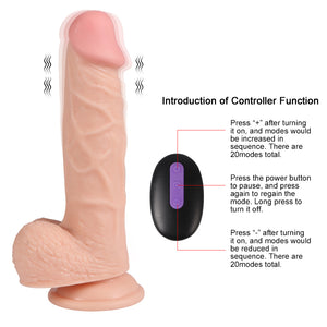 8" Realistic Vibrating Dildo with Wireless Remote, 20 Function