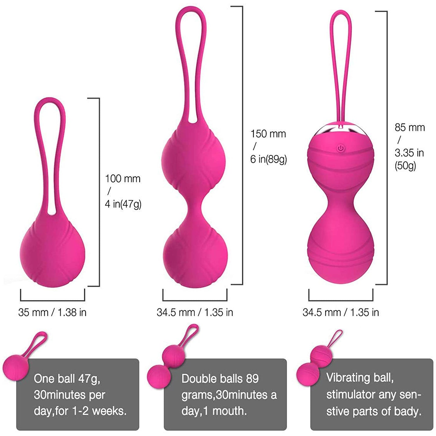 Vibrating Kegel Ball Kit with Remote, 3 pc, 10 function