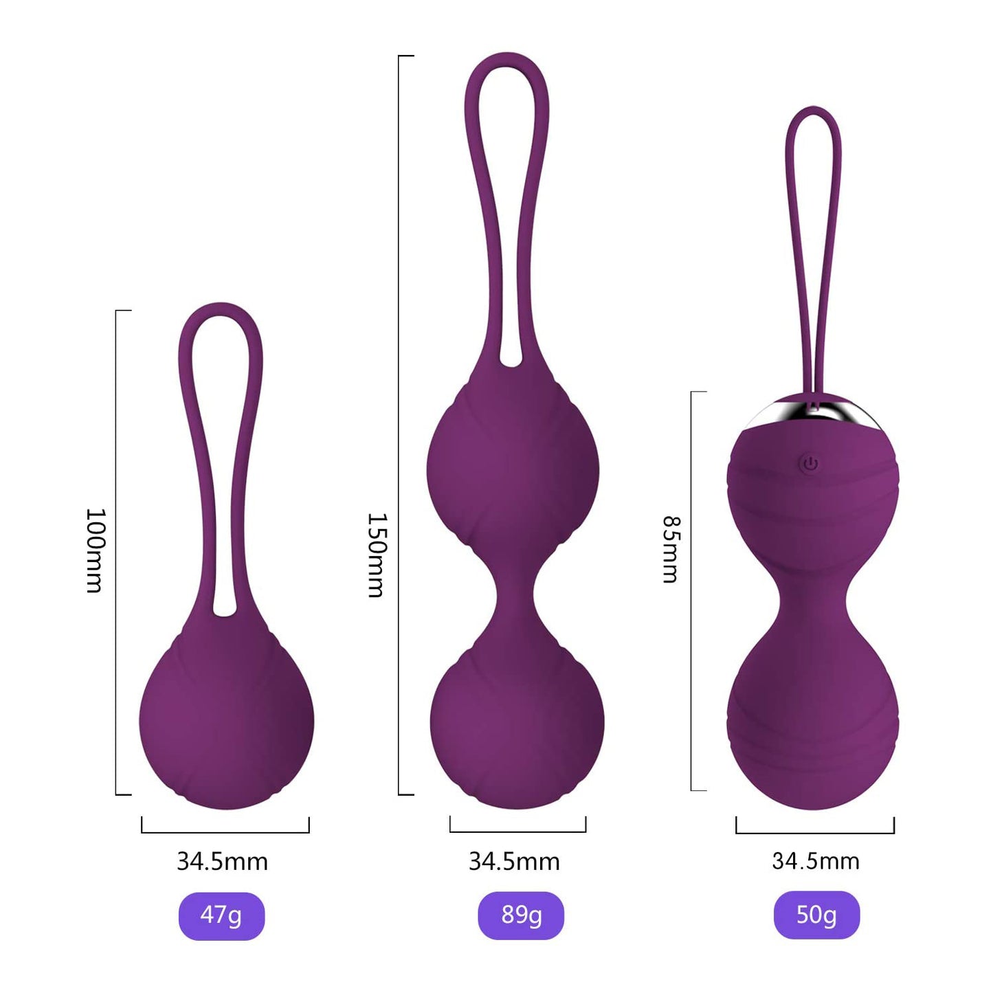 Vibrating Kegel Ball Kit with Remote, 3 pc, 10 function