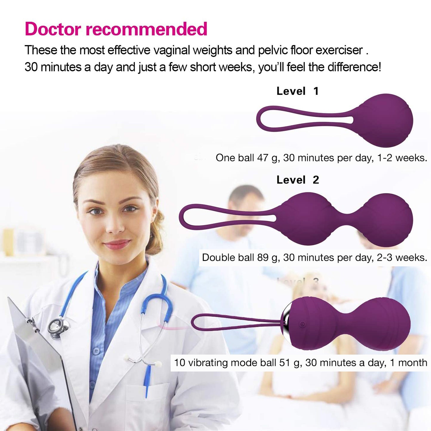 Vibrating Kegel Ball Kit with Remote, 3 pc, 10 function