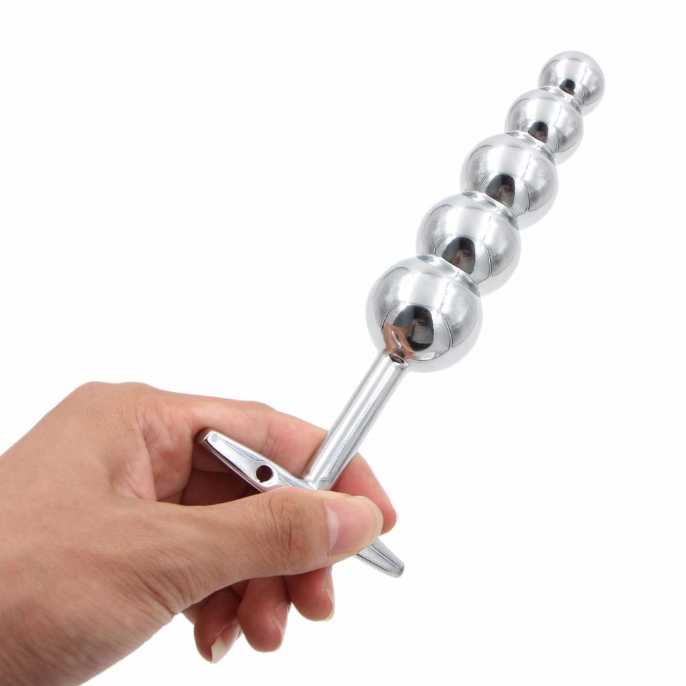 Metal 5-Ball Beaded Anal Wand with T-Handle