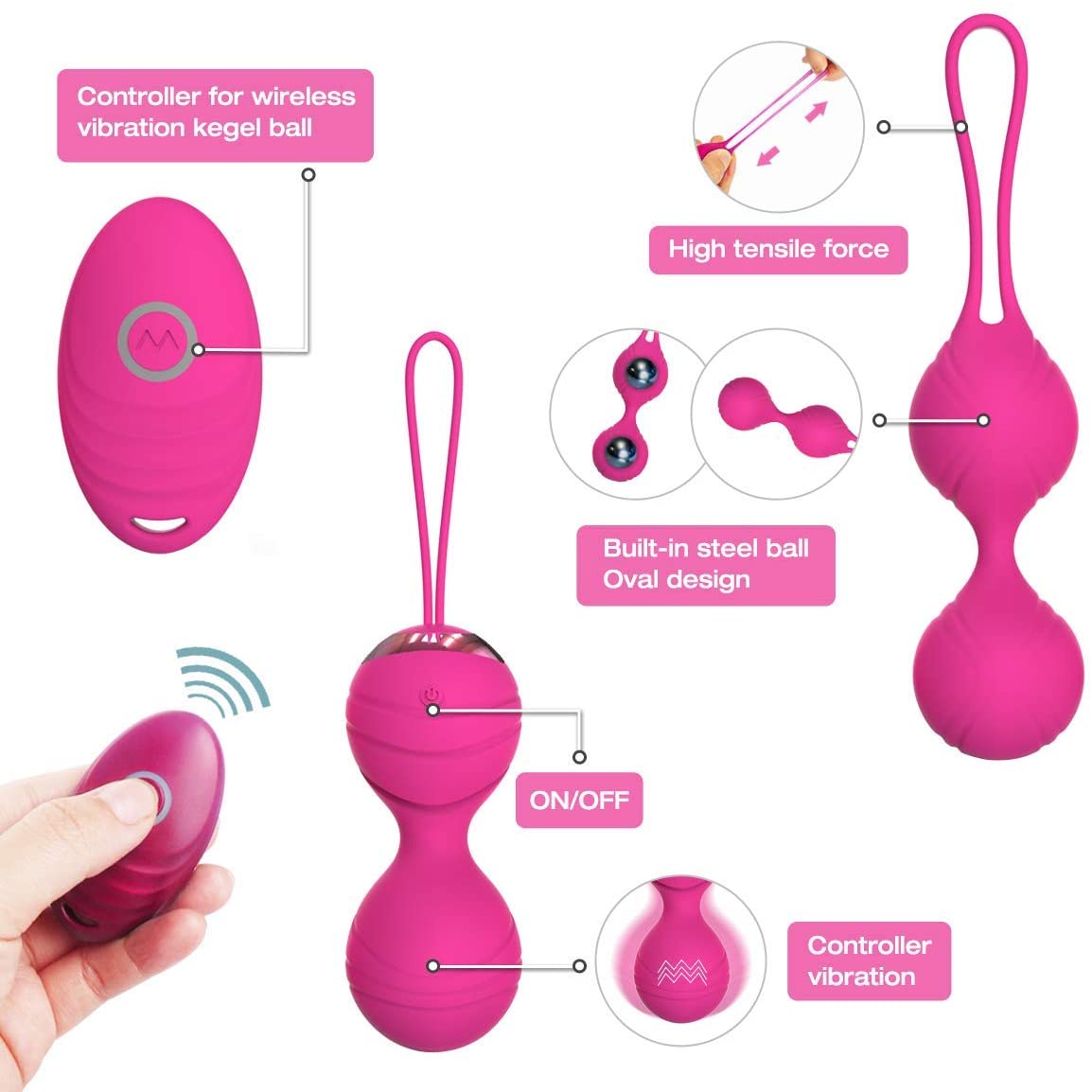 Vibrating Kegel Ball Kit with Remote, 3 pc, 10 function