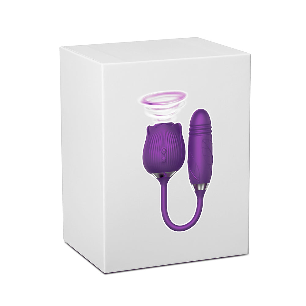 Rose Suction Vibrator & Thrusting Dildo, 10 Function