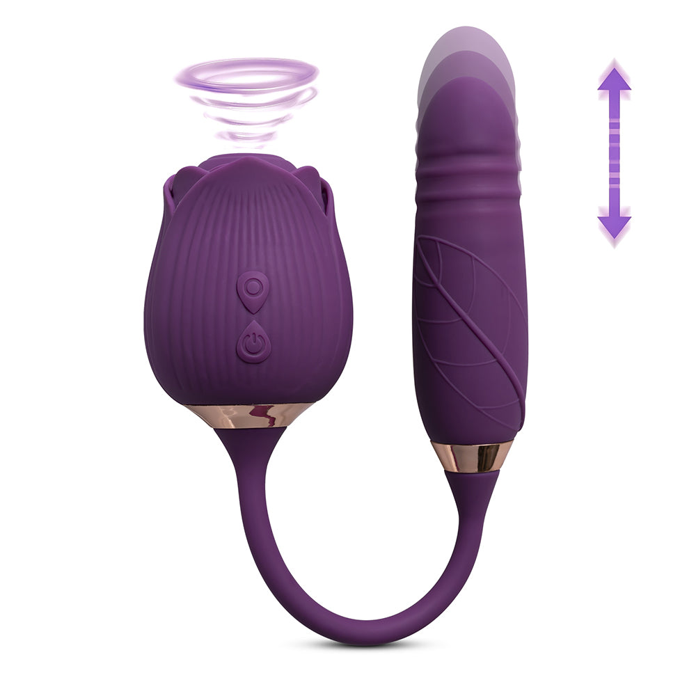 Rose Suction Vibrator & Thrusting Dildo, 10 Function