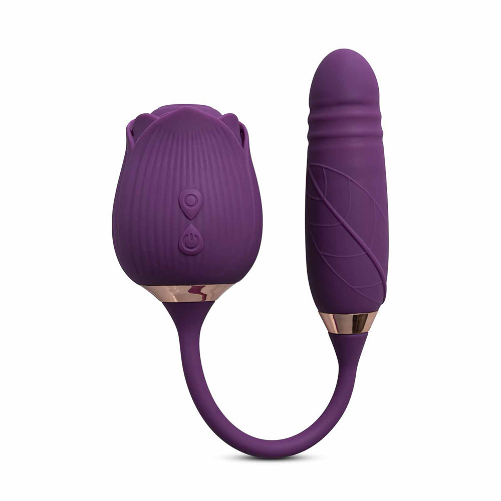 Rose Suction Vibrator & Thrusting Dildo, 10 Function