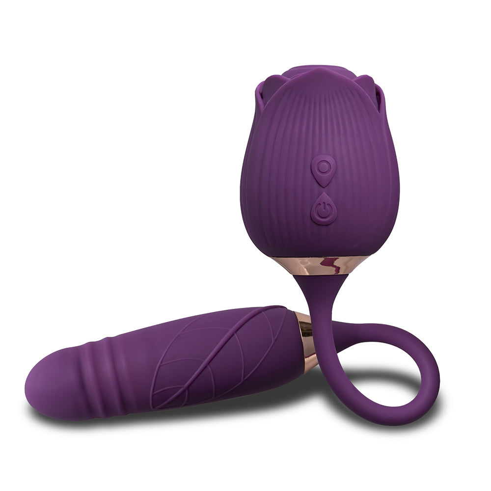 Rose Suction Vibrator & Thrusting Dildo, 10 Function