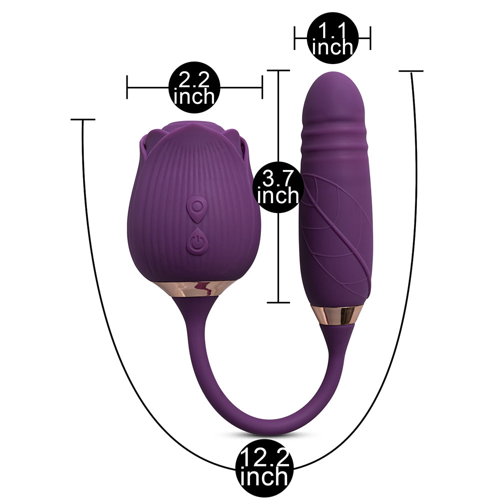 Rose Suction Vibrator & Thrusting Dildo, 10 Function