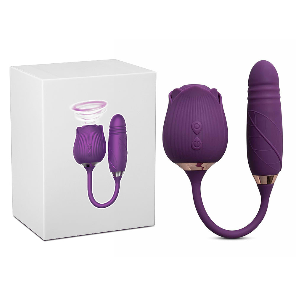 Rose Suction Vibrator & Thrusting Dildo, 10 Function