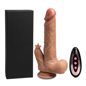 8.9" Rechargeable Vibrating, Thrusting & Warming Dildo with Vibrating Tongue & Remote, 13 Function