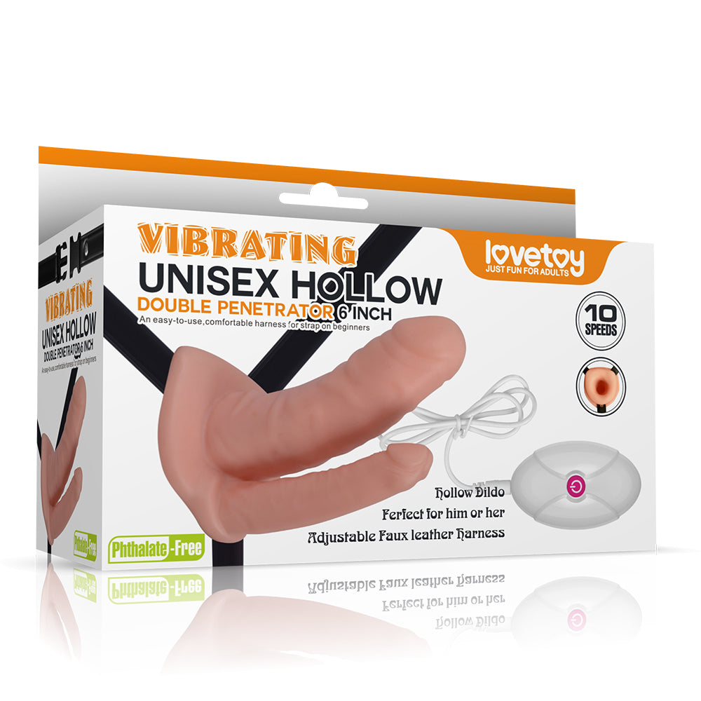 Lovetoy Vibrating Unisex Hollow Strap On, Double Penetrator