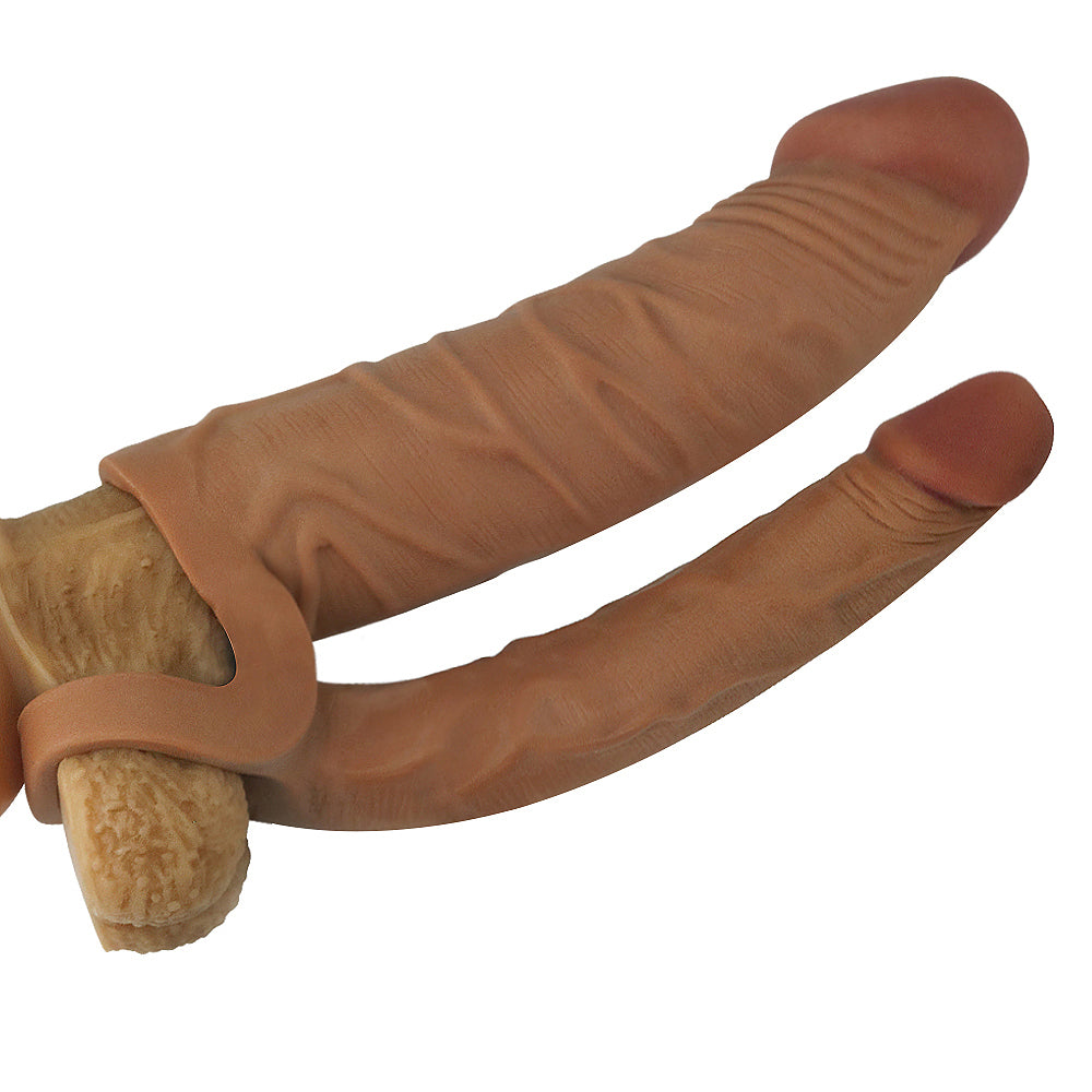 Lovetoy Add 1" Pleasure X Tender Double Penis Sleeve Brown