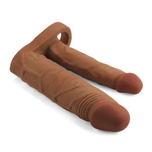 Lovetoy Add 1" Pleasure X Tender Double Penis Sleeve Brown