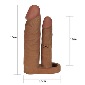 Lovetoy Add 1" Pleasure X Tender Double Penis Sleeve Brown