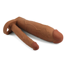 Load image into Gallery viewer, Lovetoy Add 3&quot; Pleasure X Tender Double Penis Sleeve Brown