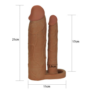 Lovetoy Add 3" Pleasure X Tender Double Penis Sleeve Brown