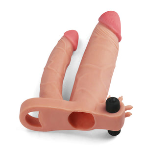 Lovetoy Add 1" Pleasure X Tender Vibrating Double Penis Sleeve Flesh