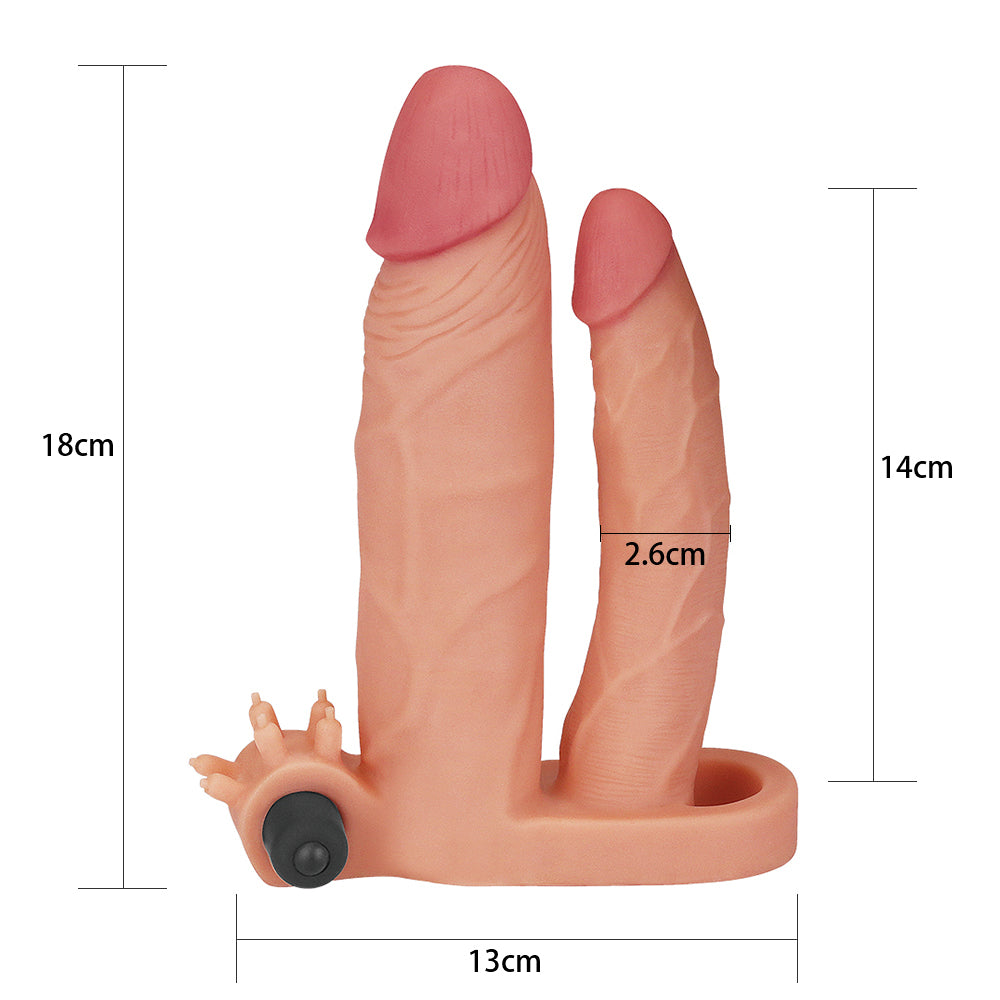 Lovetoy Add 1" Pleasure X Tender Vibrating Double Penis Sleeve Flesh