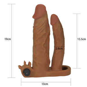 Lovetoy Add 2" Pleasure X Tender Vibrating Double Penis Sleeve Brown