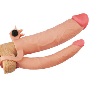 Lovetoy Add 3" Pleasure X Tender Vibrating Double Penis Sleeve Flesh