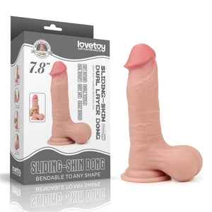 Lovetoy 7.8'' Sliding Skin Dual Layer Dong - Whole Testicle