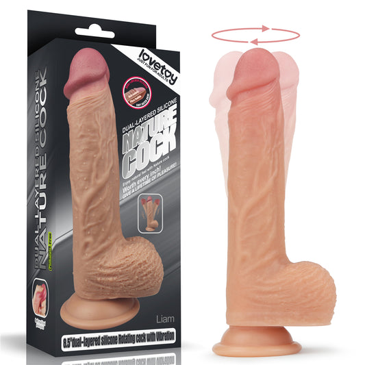 Lovetoy 8.5" Dual layered Silicone Rotating Nature Cock Liam, 5 Function