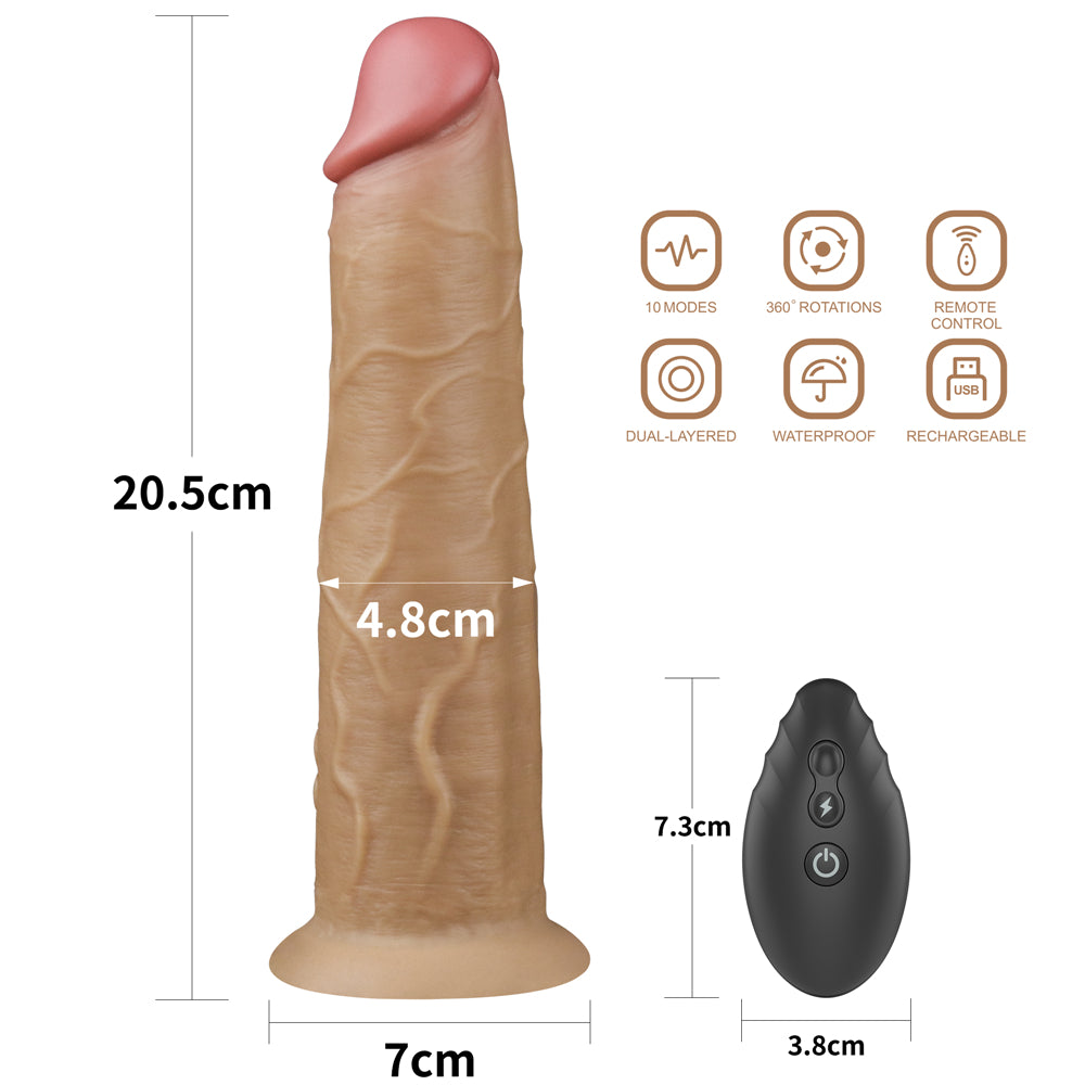 Lovetoy 8" Dual Layered Silicone Rotator, 10 Function