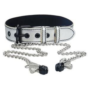 Lovetoy Metallic Silver Collar With Nipple Clamp