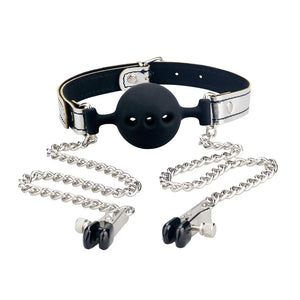 Lovetoy Breathable Ball Gag With Nipple Clamp